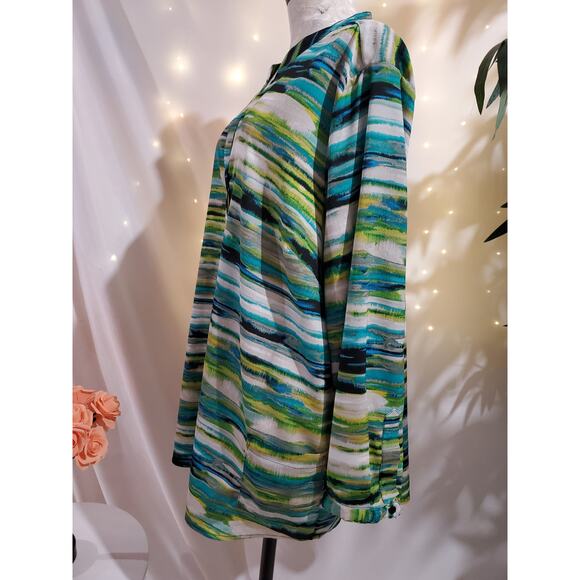 Calvin Klein Abstract Stripe Button Up Split Neck Blouse Womens Plus Size 2X Top - Picture 4 of 9